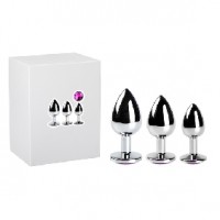 Metal Anal Plug 3 Pc Set w/Purple Jewels